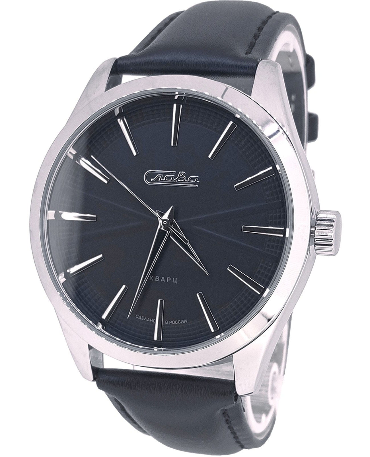 Слава Слава Традиция 2551608/300-2035  2551608/300-2035 кварцевые мужские часы черный циферблат, браслет кожаный — вид спереди